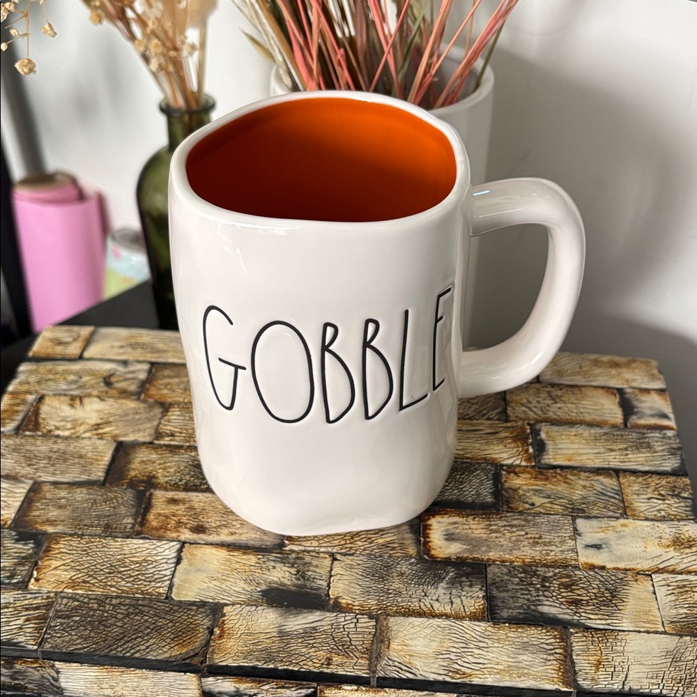 NEW RAE DUNN Ceramic GOBBLE Large Mug Autumn Fall Thanksgiving White Orange - Picture 8 of 9